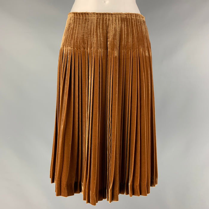 PRADA Size 4 Copper Viscose & Silk Pleated Circle Skirt