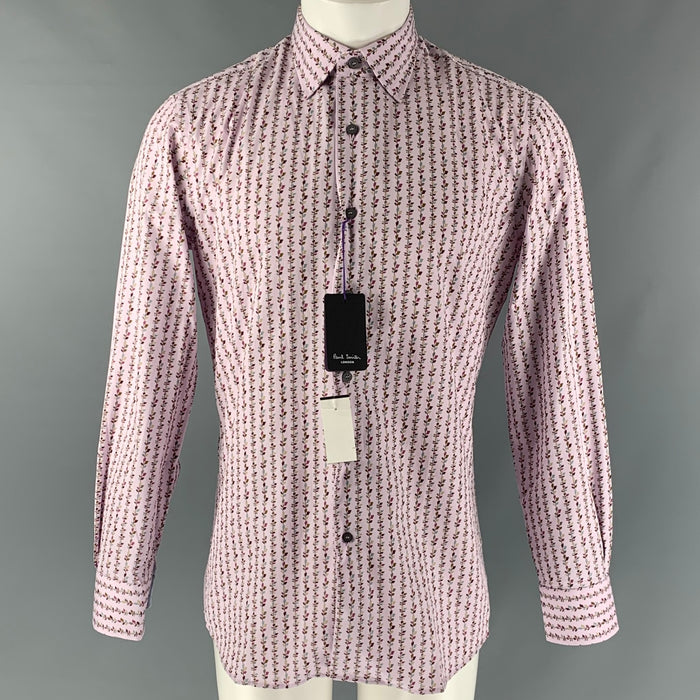 PAUL SMITH Talla M Camisa de manga larga con botones de algodón con estampado lavanda y morado
