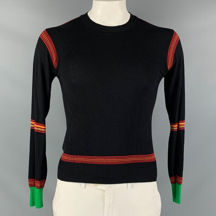 PAUL SMITH Talla L Jersey de cuello redondo en mezcla de bambú con rayas rojas y negras