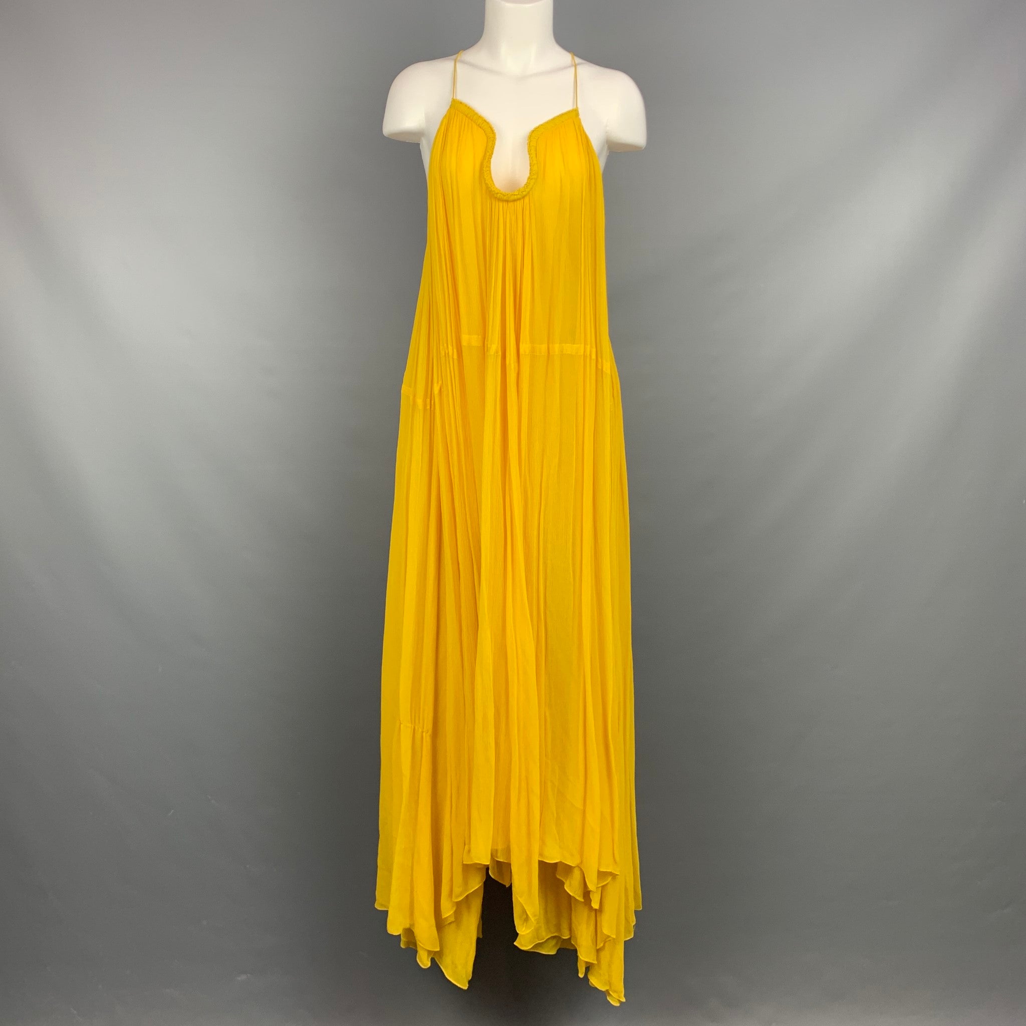 chloe yellow maxi dress S/S 15 Size 4 Corn Silk-Voile Package:Black Embroidered Jacket With Gold Brocade waist silhouette floridavintage Burberry - White Cotton