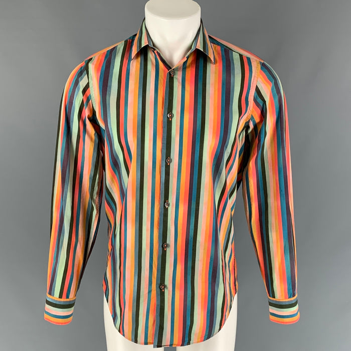 PAUL SMITH Camisa de manga larga de algodón a rayas multicolor talla M