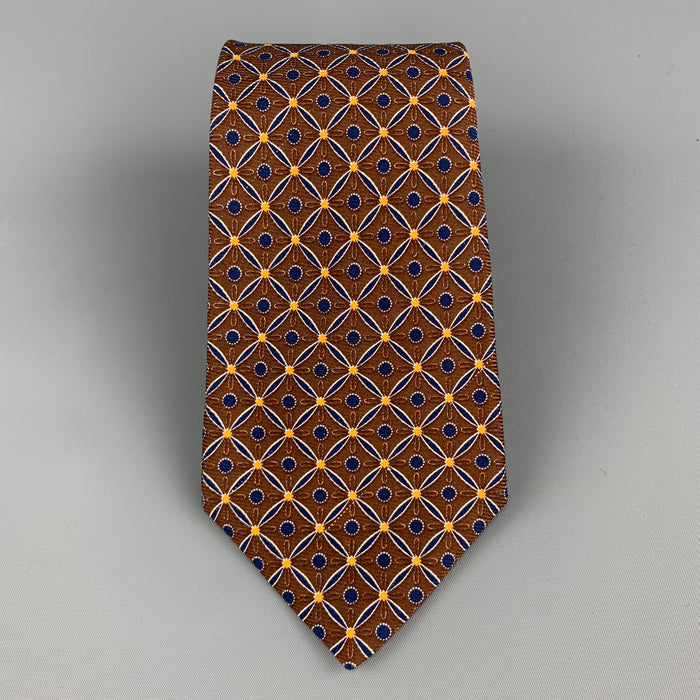 KITON Brown & Navy Pattern Silk Tie