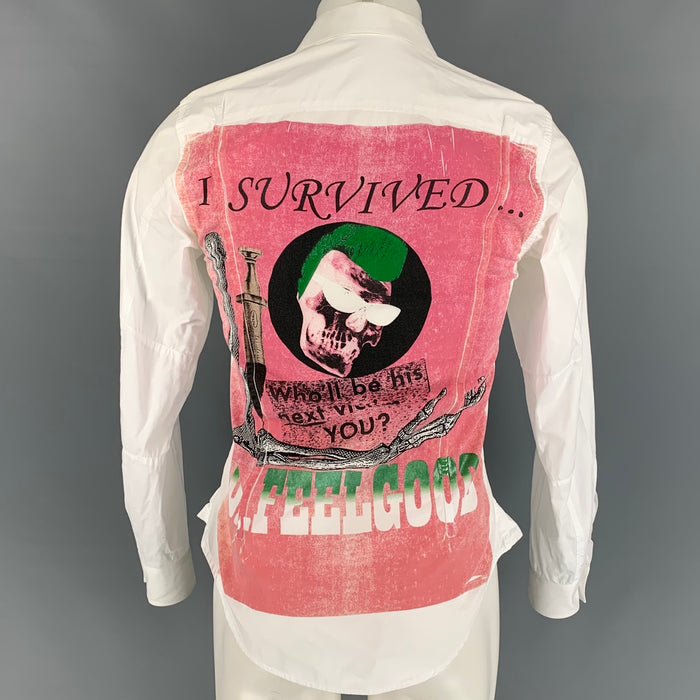 JOHN GALLIANO SS 07 Size XS White Dr Feel Good Graphic Cotton Long Sleeve Shirt