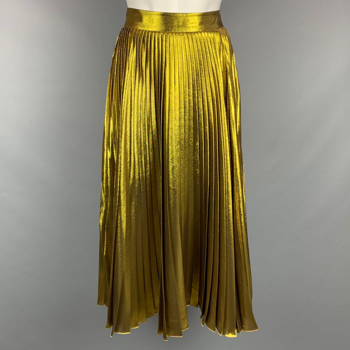 GUCCI SS 2015 Size S Gold Silk / Polyester Pleated Mid-Calf Skirt
