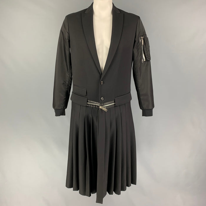 DSQUARED2 FW 16 Size 38 Black Mixed Fabrics Wool Peak Lapel Coat