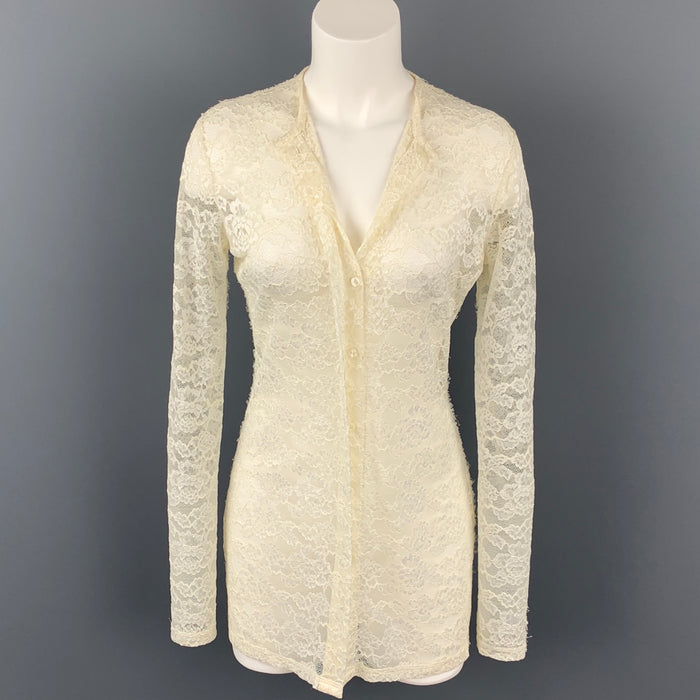 CELINE Size 6 Cream Lace Polyamide Blend Blouse