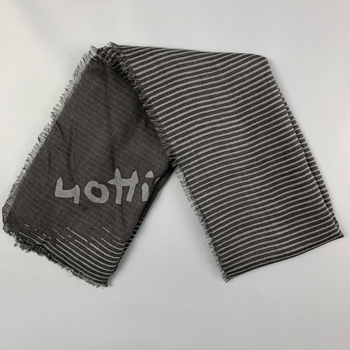 LOUIS VUITTON Black Grey Stripe Wool Silk Scarf