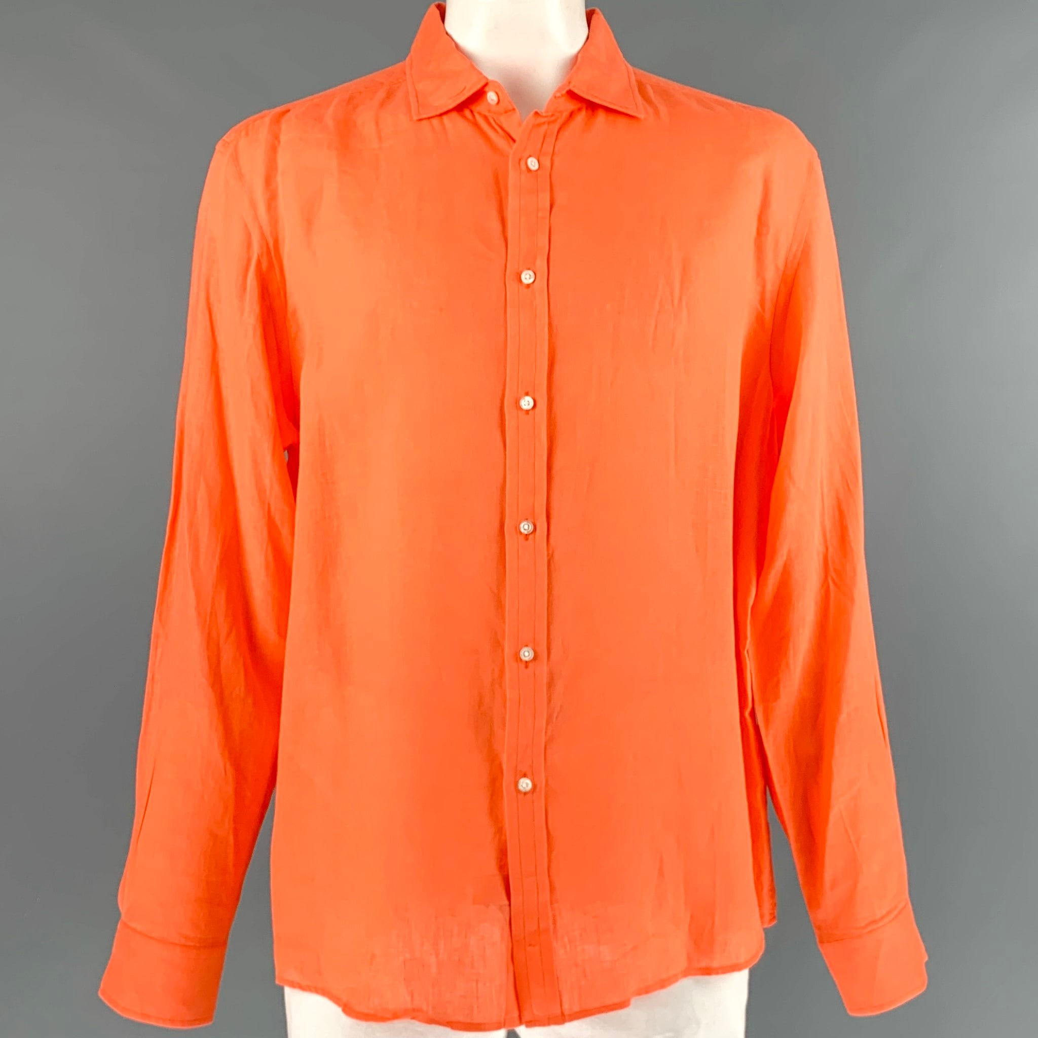 RALPH LAUREN Size XXL Orange Linen Spread Collar Long Sleeve Shirt