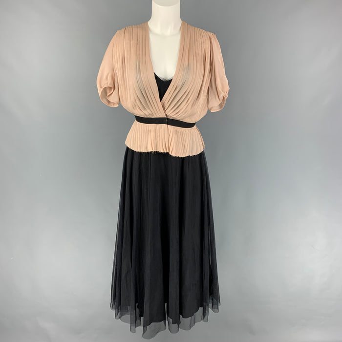 CHLOE Size 4 Blush Black Silk Pleated Spaghetti Straps Long Dress Set