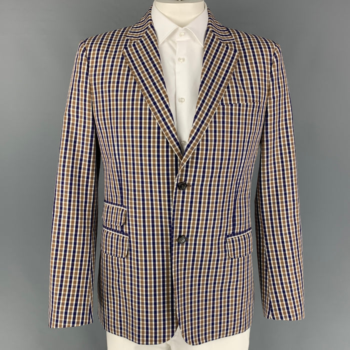 DSQUARED2 Size 44 Brown Navy Checkered Cotton Notch Lapel Sport Coat