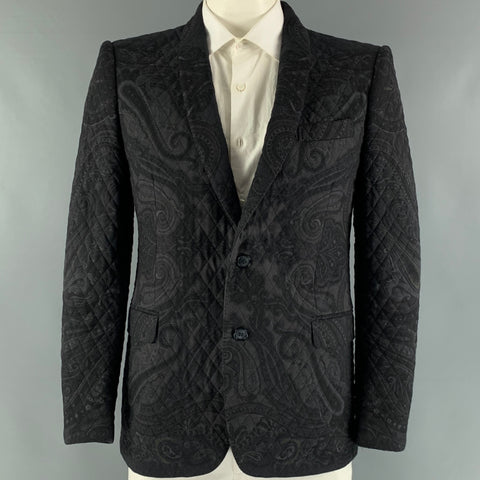 ETRO Size 44 Black Grey Quilted Wool Silk Shawl Collar Sport Coat