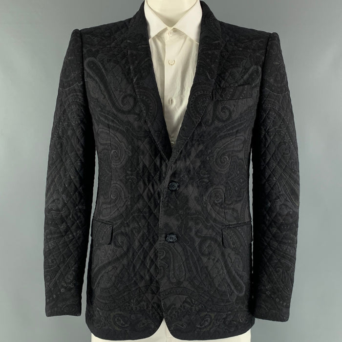 ETRO Size 44 Black Grey Quilted Wool Silk Shawl Collar Sport Coat