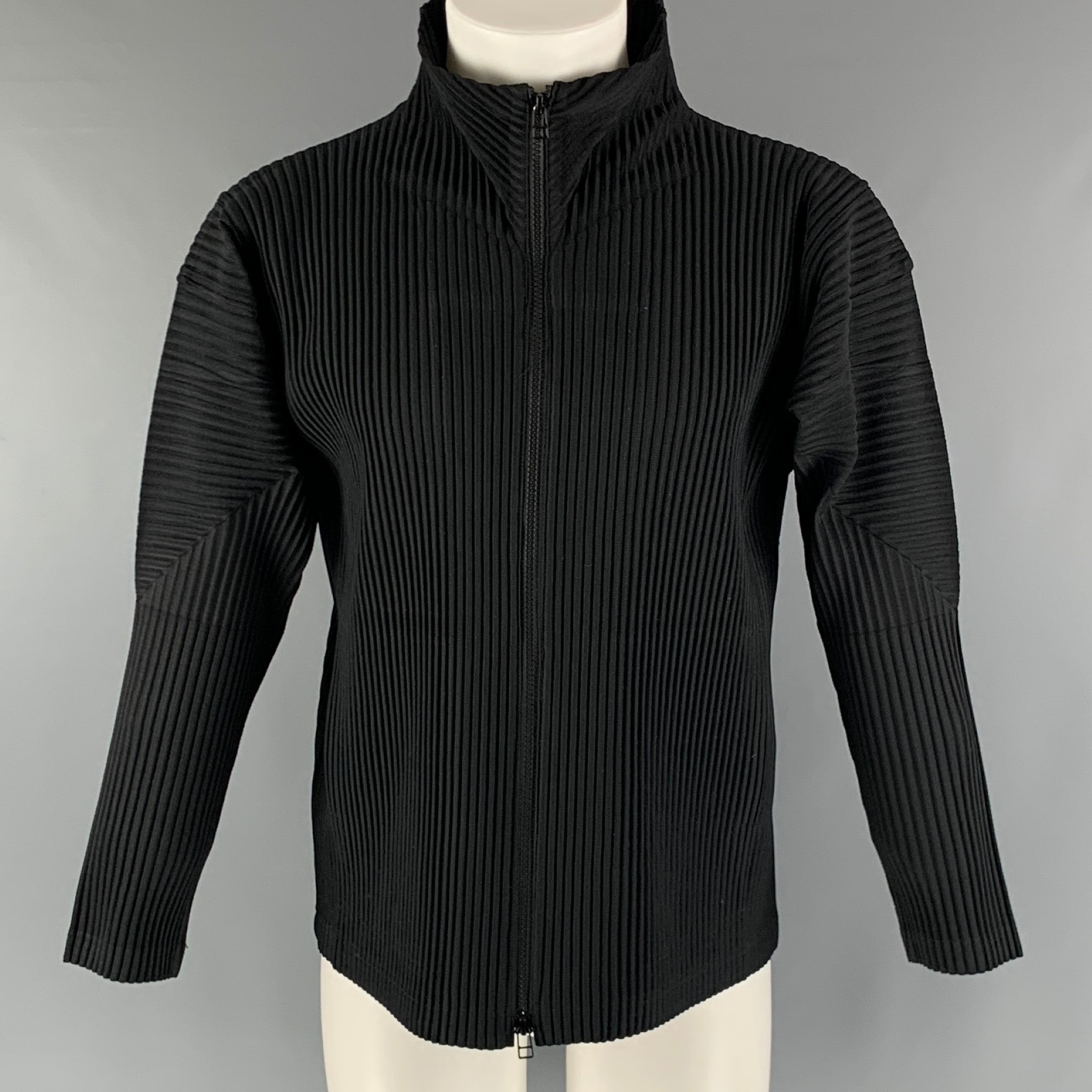 Issey Miyake black online pleated zip-up jacket NWT