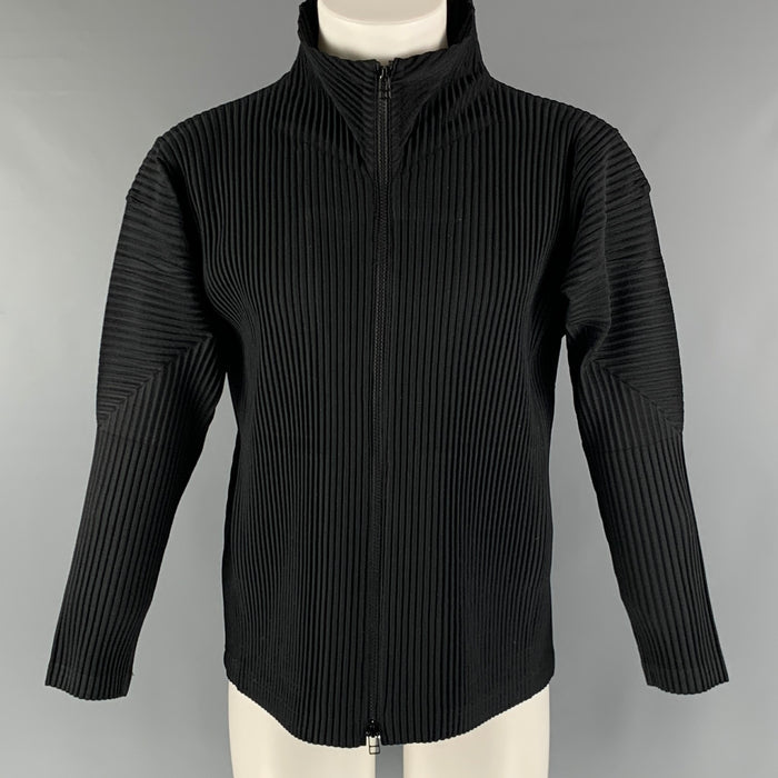 ISSEY MIYAKE Size S Black Pleated Polyester Zip Up Jacket