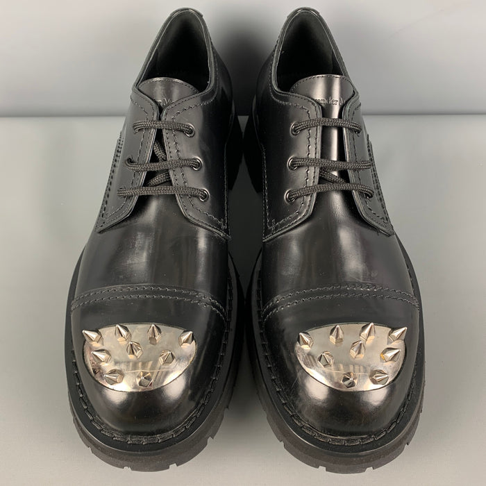ALEXANDER MCQUEEN Size 12 Black Silver Spikes Leather Lace Up Shoes