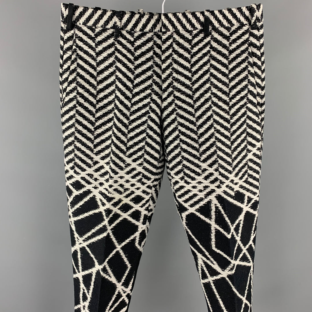 NEIL BARRETT Size 30 Black & Grey Zig Zag Cotton Cropped Dress Pants