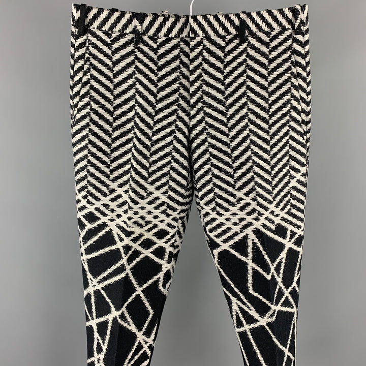 NEIL BARRETT Size 30 Black & Grey Zig Zag Cotton Cropped Dress Pants