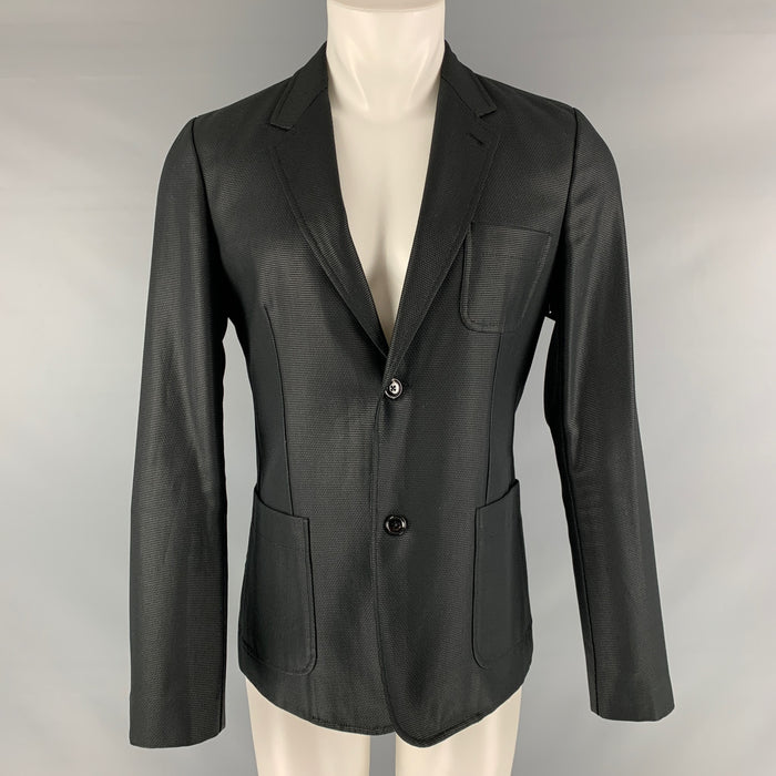 MARC JACOBS Size 38 Black Woven Cotton Polyester Notch Lapel Sport Coat