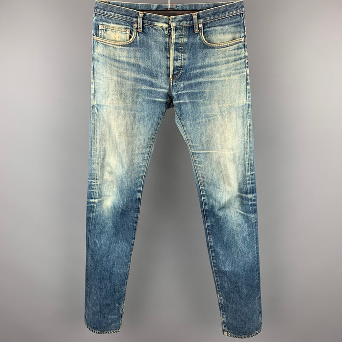 DIOR HOMME Size 32 Indigo Distressed Denim Button Fly Jeans
