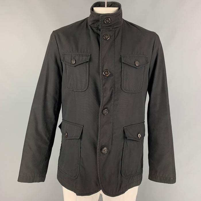 ETRO Size L Black Nylon Cotton Zip & Buttons Jacket