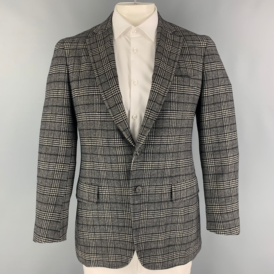 ISAIA Taille 42 Manteau de sport à simple boutonnage en laine à carreaux noir et blanc
