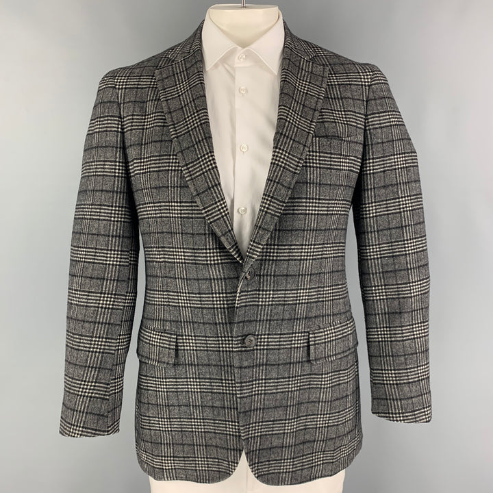 ISAIA Taille 42 Manteau de sport à simple boutonnage en laine à carreaux noir et blanc