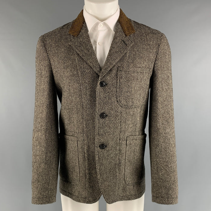 MARC JACOBS Size 38 Grey Black Herringbone Wool Notch Lapel Sport Coat
