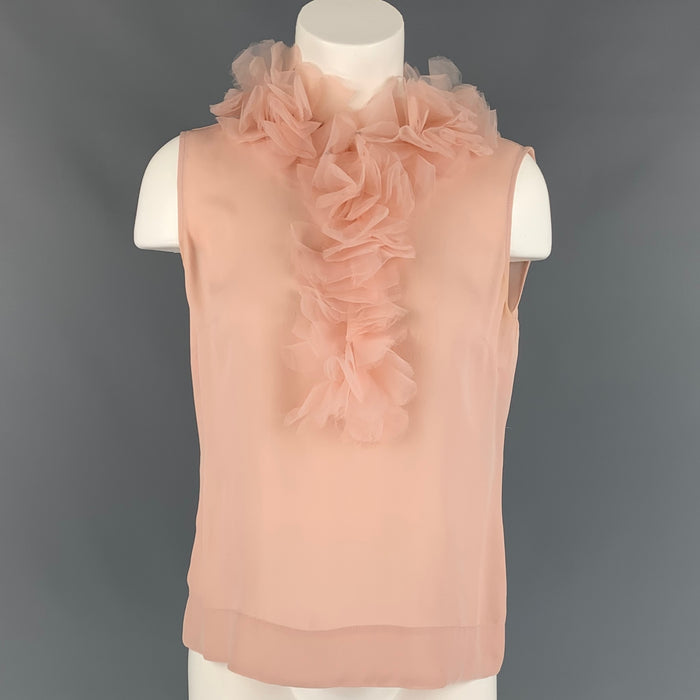 RED VALENTINO Size 6 Pink Silk Ruffled Sleeveless Blouse