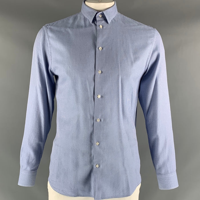 EMPORIO ARMANI Talla L Camisa Manga Larga Algodón Cuadros Blanco Azul Claro