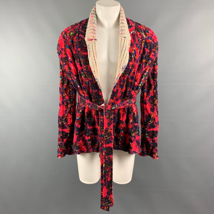 COMME des GARCONS HOMME PLUS AW 01 Talla M Cárdigan de lana multicolor pintado a mano con cinturón