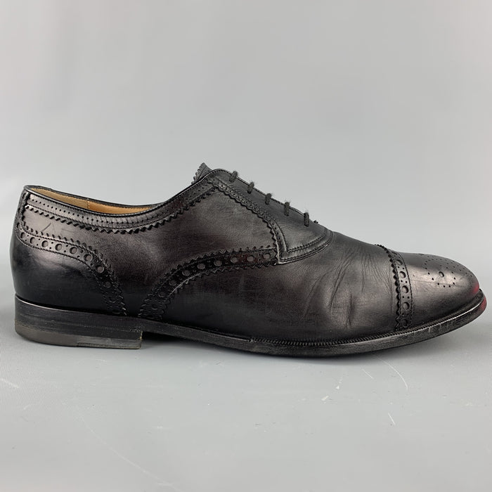 GUCCI Size 10.5 Black Perforated Leather Cap Toe Lace Up Shoes