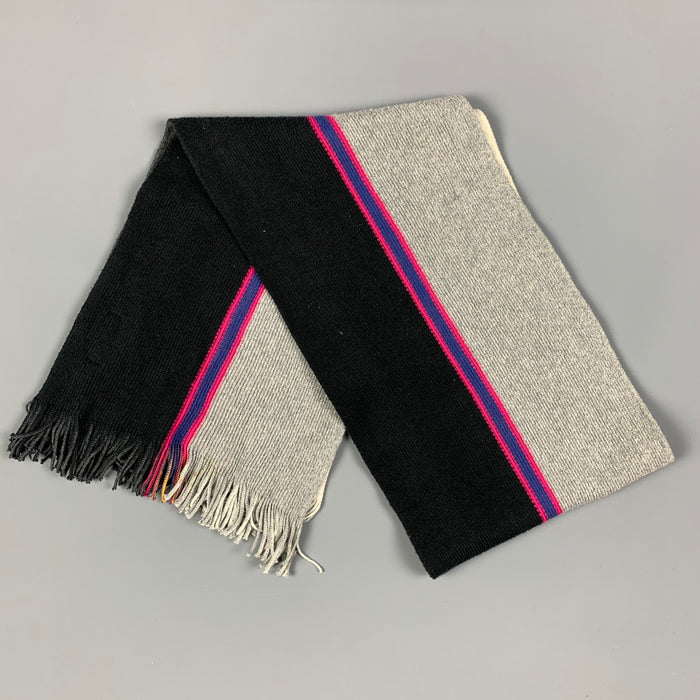 PAUL SMITH Bufanda de algodón a rayas de punto gris carbón