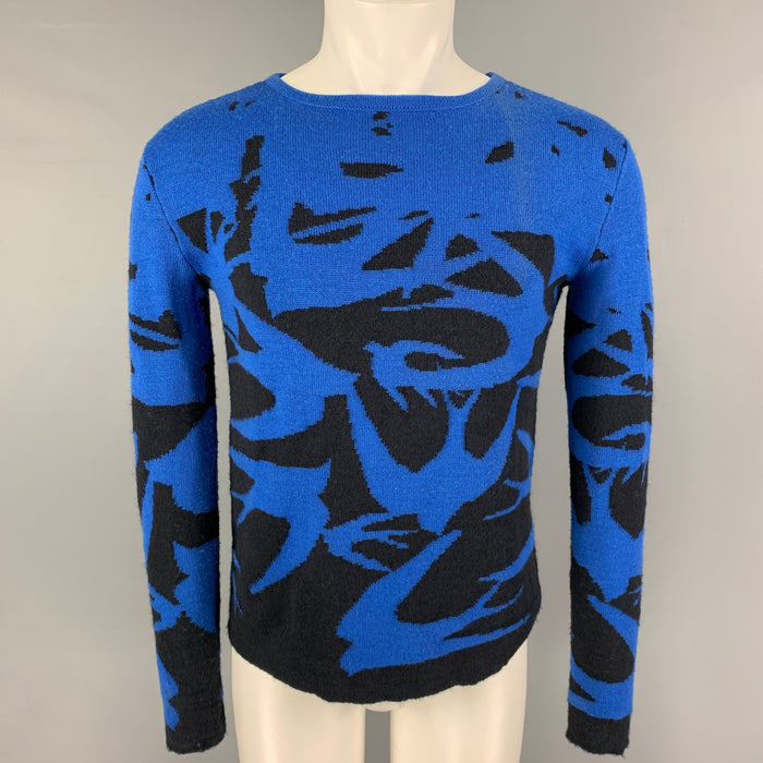 MCQ by ALEXANDER MCQUEEN Size XS Black Royal Blue Knitted Wool Blend Pullover