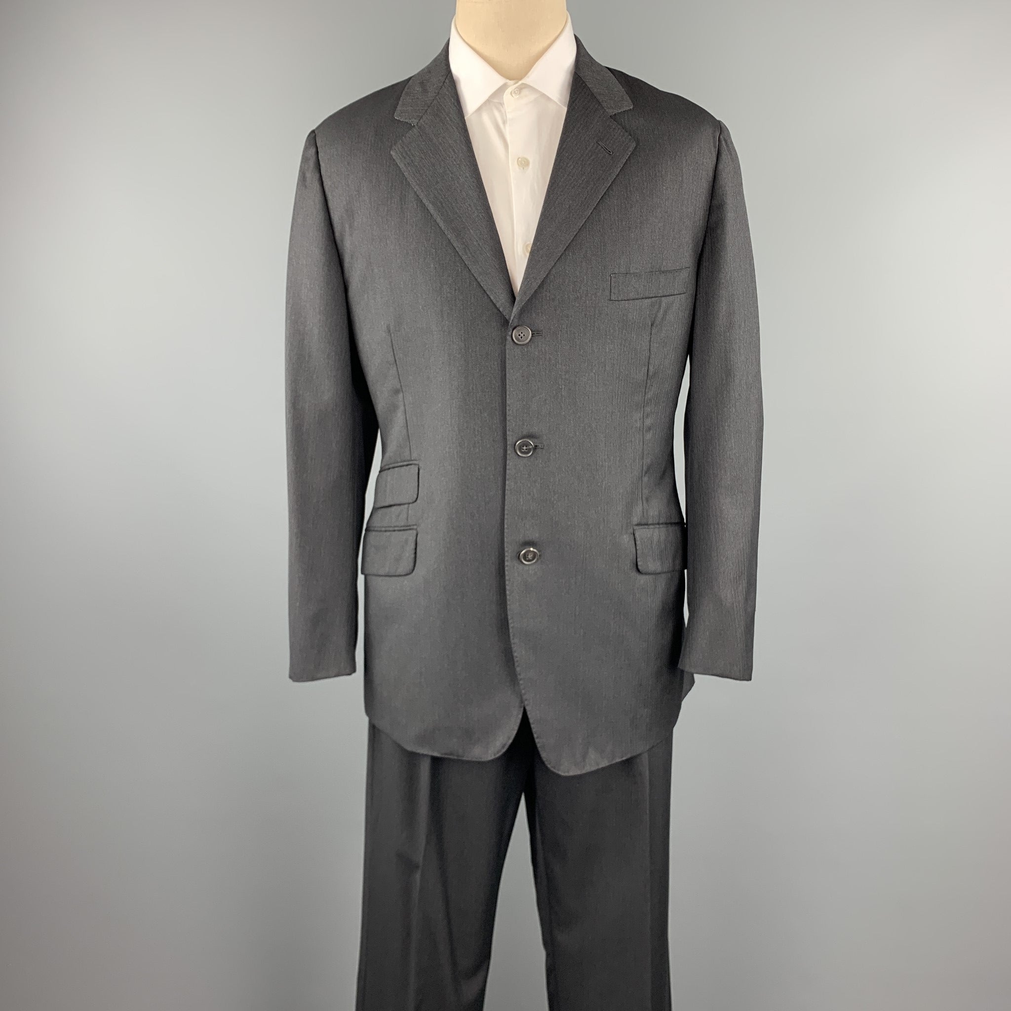 HERMES Size 44 Regular Charcoal Twill Wool Notch Lapel Suit – Sui