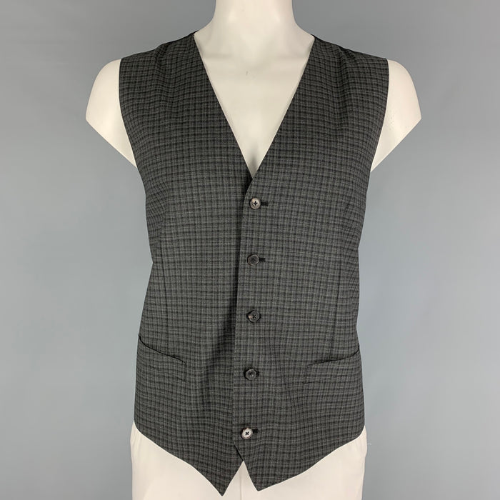DOLCE & GABBANA Talla 46 Chaleco abotonado de lana a cuadros gris negro