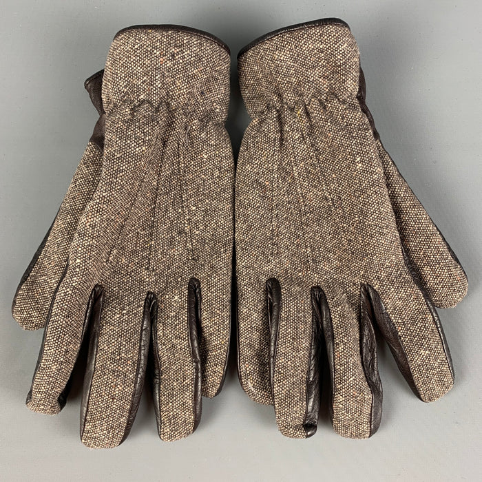 GIVENCHY Size 9 Brown Cream Mixed Materials Lamb Skin Angora Wool Gloves