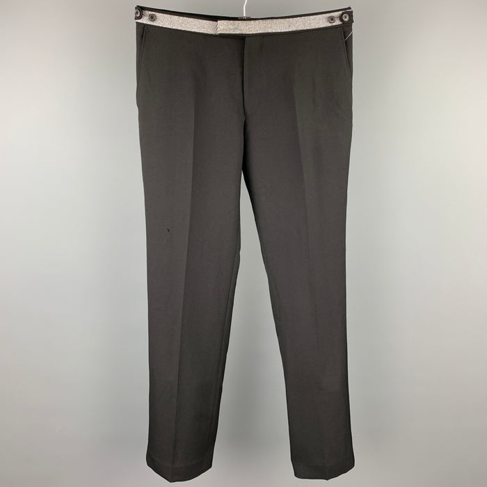 DRIES VAN NOTEN Size 34 Black & Silver Wool Zip Fly Dress Pants