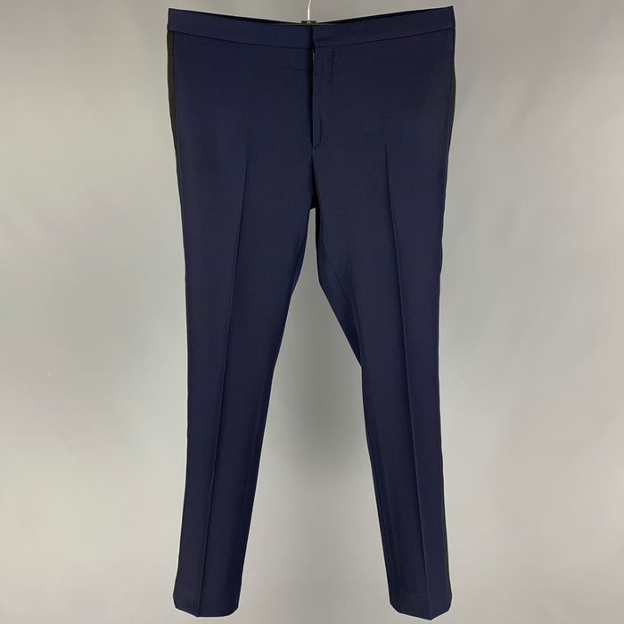 SAINT LAURENT Size 38 Navy Black Wool Tuxedo Dress Pants
