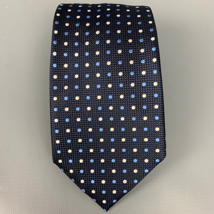 ERMENEGILDO ZEGNA Navy & White Dots Silk Tie