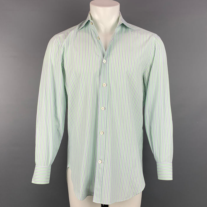 KITON Size M Green & Purple Stripe Cotton Button Up Long Sleeve Shirt