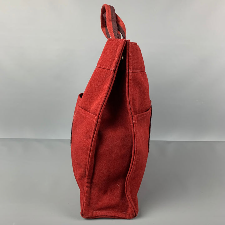 HERMES Tout Fourre Burgundy Cotton Canvas Tote Bag