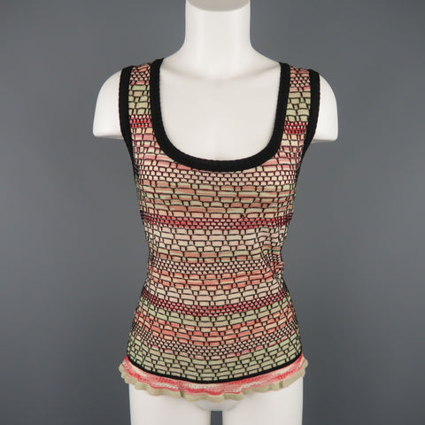 M MISSONI Size 14 Pink Green & Black Wool Blend Shell Vest Top