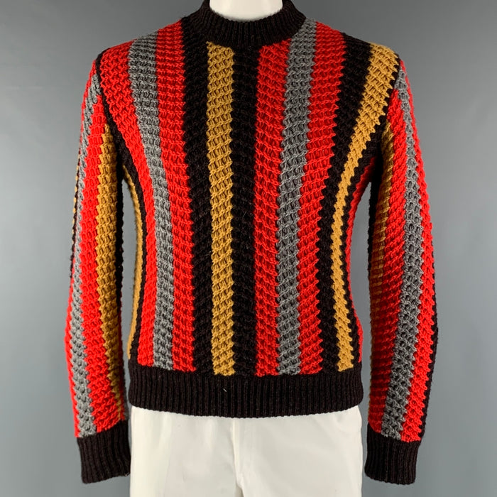 SALVATORE FERRAGAMO Size L Brown Orange Stripe Cashmere Wool Sweater