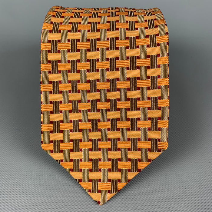 KITON Gold Burgundy Woven Silk Tie