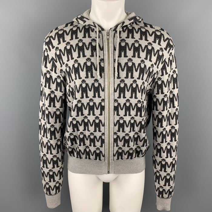 AESTHETICTERRORISTS by WALTER VAN BEIRENDONCK Size XL Grey & Charcoal Monogram Merino Wool Jacket