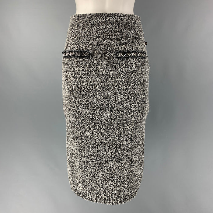 LOUIS VUITTON Size XS Black, White and Grey Cotton Blend Pencil Skirt
