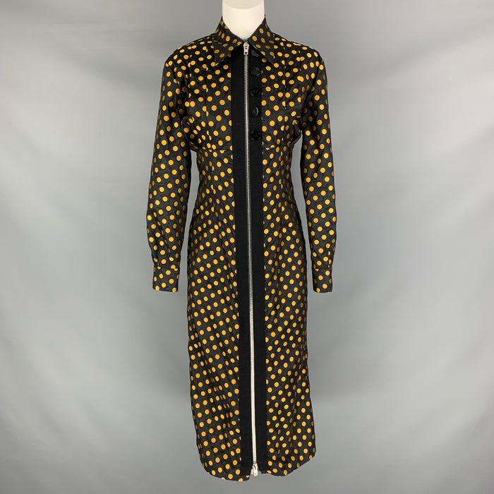 MIU MIU Size 2 Black Gold Polyester Silk Polka Dot Zip Up Coat