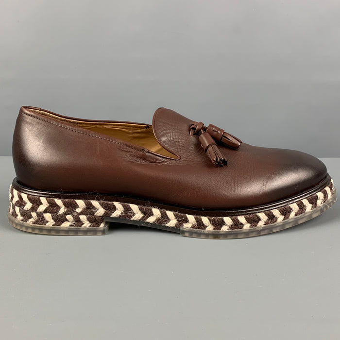 GIORGIO ARMANI Size 9.5 Brown Antique Leather Slip On Loafers