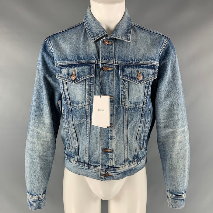 CELINE Chaqueta trucker de algodón desgastado azul talla XS