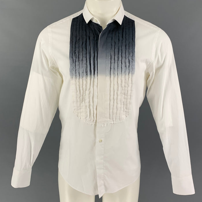 NEIL BARRETT Size S White Grey Ombre Cotton Hidden Placket Long Sleeve Shirt